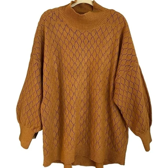 Wonderly Indian Gold Sweater Mock Turtleneck Balloon Sleeves Tunic Length Sz L - Picture 3 of 11